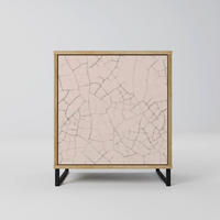 SIDEBOARD CERAMIC TEXTURE, Eichefarben, 57,5x42x67,5 cm, Schwarze Metall-Rahmenfüße - Eichefarben/Multicolor, Holzwerkstoff/Metall (57.5/67.5/42cm) - SpaceRebels