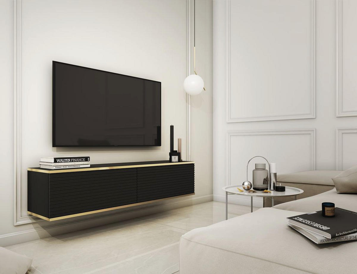 LOWBOARD – 135 cm – Oro Mdf – Ohne Füße (wandhängend) – TV-GEN0320 - Schwarz, Holzwerkstoff (135/30/32cm) - hi-markt