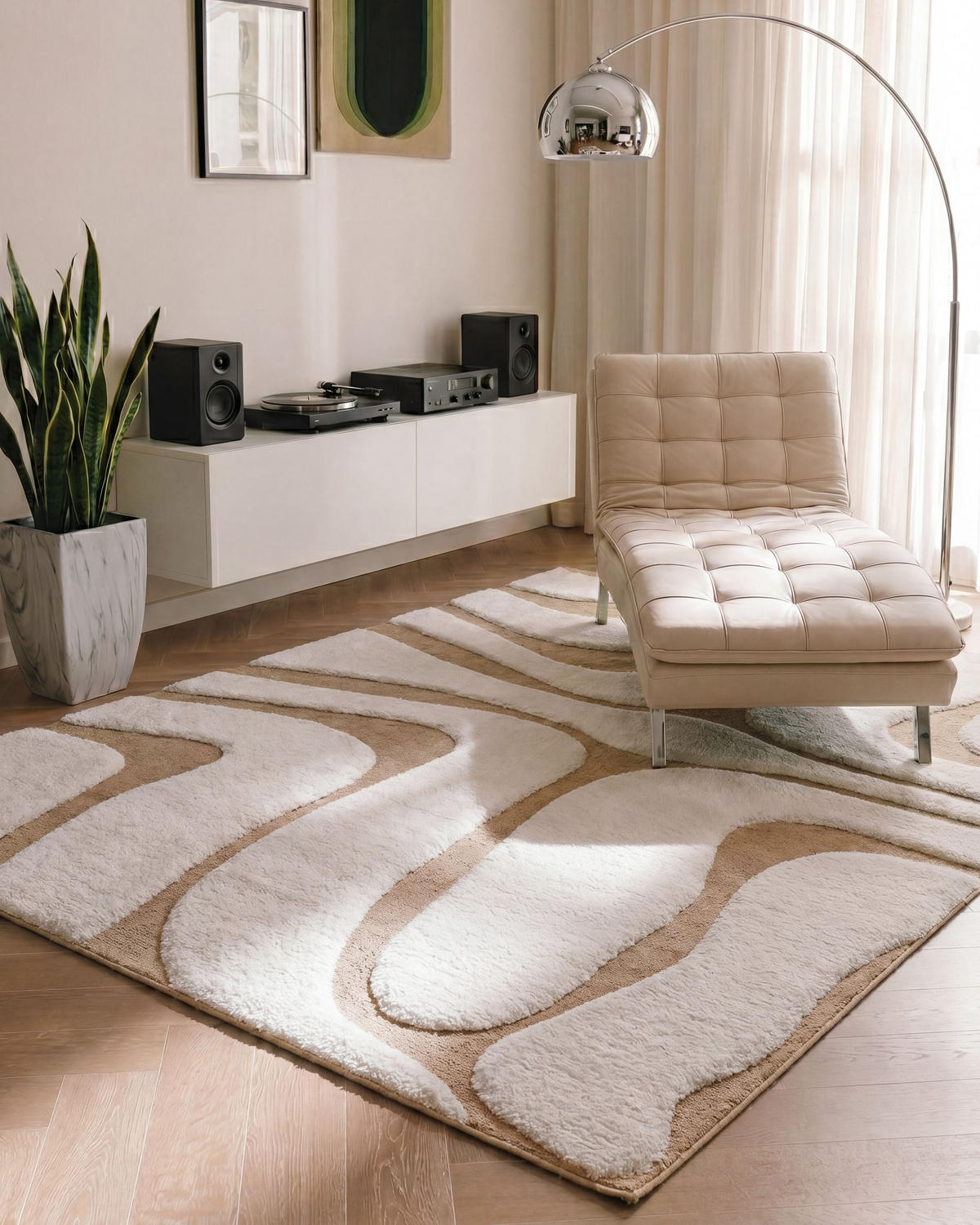 KOBEREC Béžový/Bílý 160/230 cm Hartz - bílá/krémová, textil (160/230cm) - Beliani