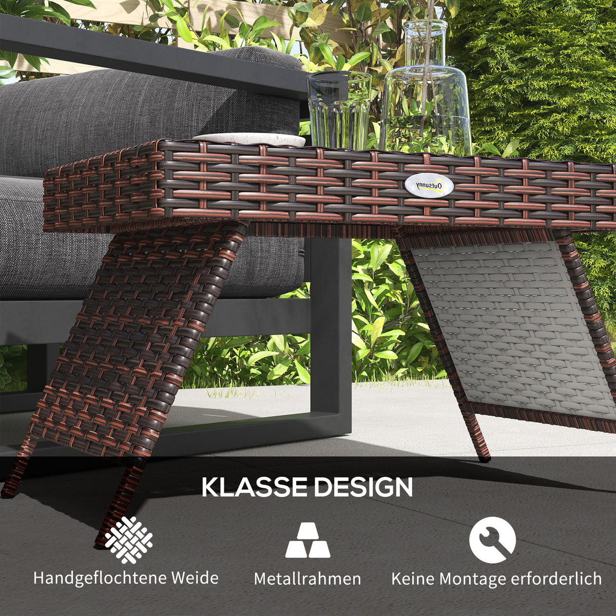 BALKONTISCH, Braun, PE Rattan, Verzinkter Stahl - Braun, Kunststoff (60/41/41cm) - Outsunny