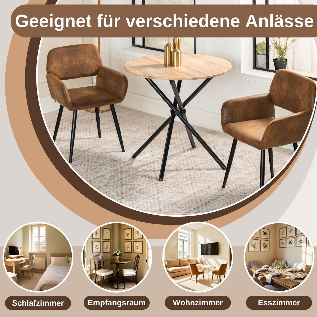 ARMLEHNSTUHL-SET 4 Stück Braun und Beige - Beige/Braun, Holzwerkstoff/Textil (56/76.5/53cm) - Urban Meuble