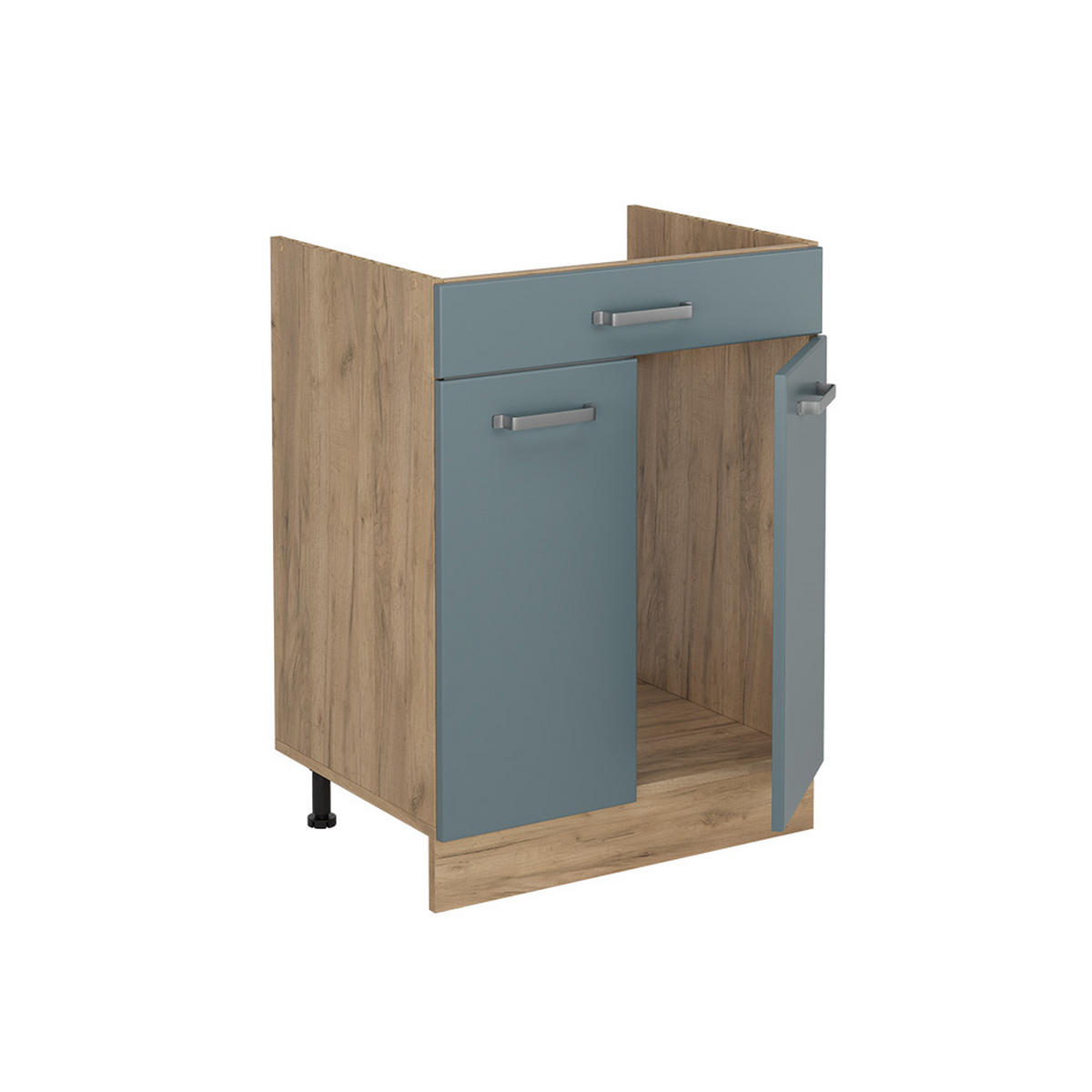 KÜCHENUNTERSCHRANK R-Line, Blau-Grau/Goldkraft Eiche, 60 cm mit Schublade Arbeitsplatte Marmor - Honigeiche/Blaugrau, Holzwerkstoff (60/81.6/60cm) - Vicco
