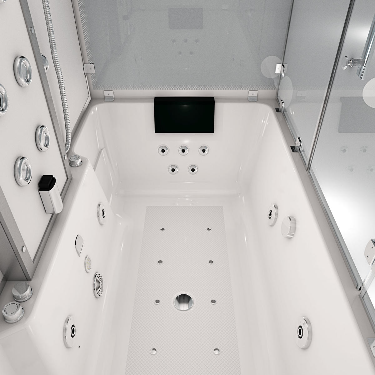 BADEWANNE Dusche K80-WS-EH-A-EC-SC-EA Duschtempel - Weiß, Glas/Kunststoff (100/180/228cm) - AcquaVapore by Sandra Jentho