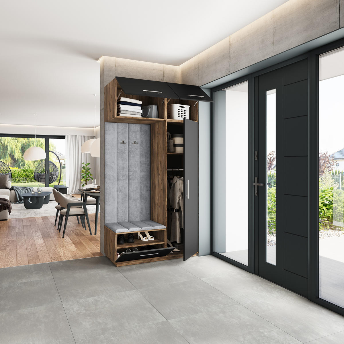 GARDEROBENSCHRANK REMA 120/240/60 cm Modern Eichefarben - Eichefarben/Schwarz, Holzwerkstoff (120/240/60cm) - MASSENO