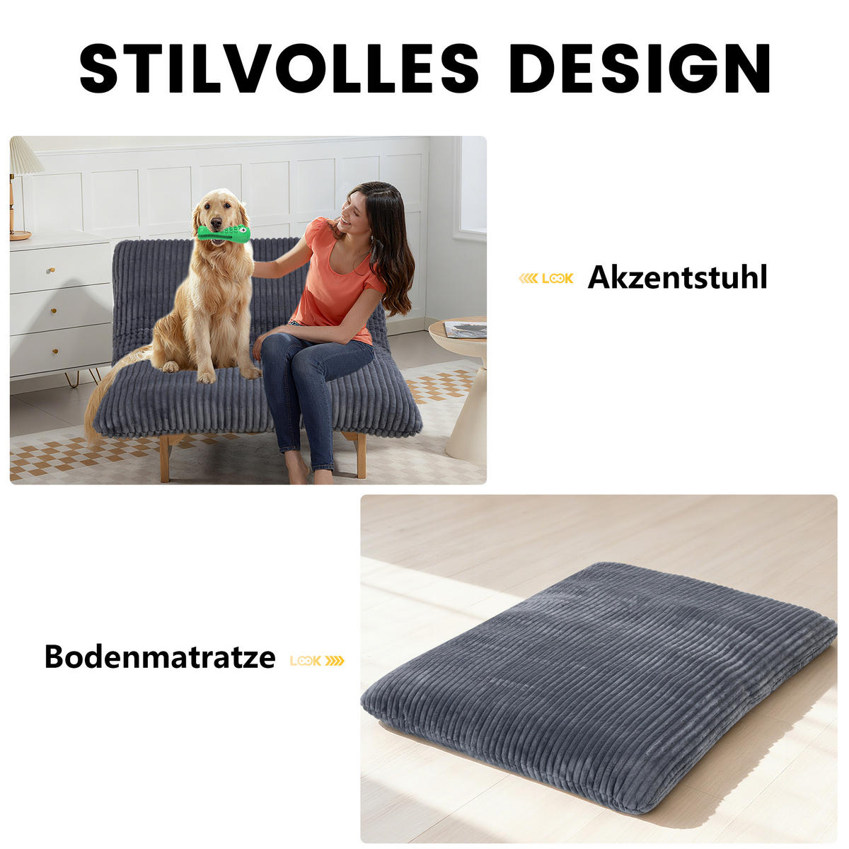 SITZSACK Cord Grau - Grau, Holzwerkstoff/Textil (100/76/120cm) - WISHDOR