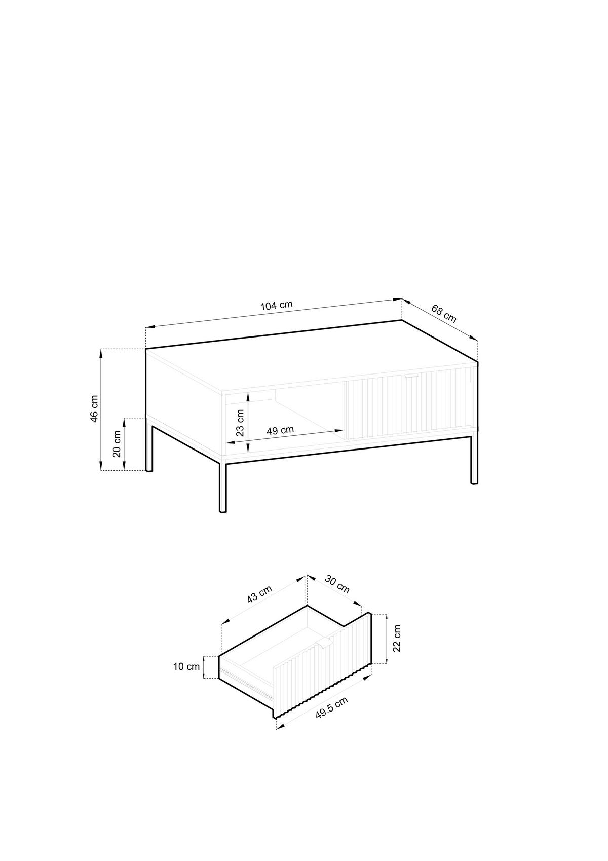 COUCHTISCH NOVA - L104, goldenen Akzenten, 104x68x46 cm Grau - Graphitfarben/Schwarz, Holzwerkstoff/Kunststoff (68/104/46cm) - DomoHome