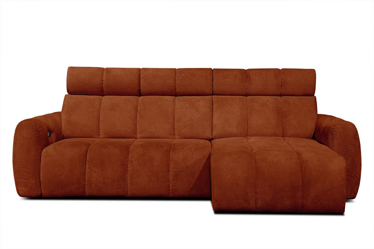 ECKSOFA KIMI 3-Sitzer, ausziehbarer Sitz, verstellbare Kopfstützen, rot - Rot/Schwarz, Holzwerkstoff/Textil (270/160cm) - Courtois Laville