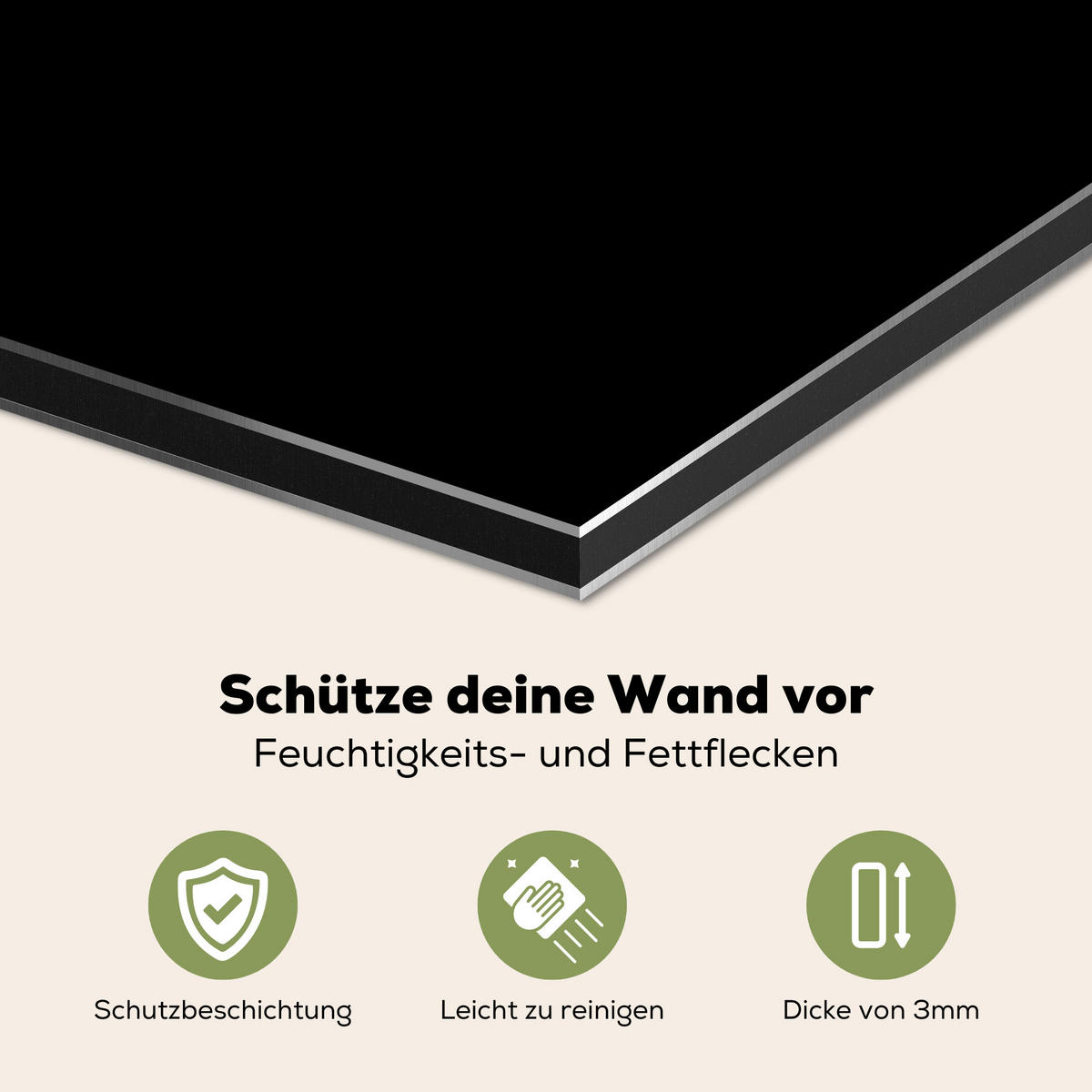 SPRITZSCHUTZ KÜCHE Schwarz - Einfarbig 90x60 cm - Schwarz, Metall (90/0.3/60cm) - MuchoWow
