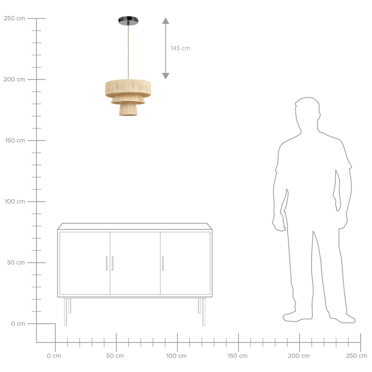 HÄNGELEUCHTE Chambo 45/45/180 cm - Naturfarben, Papier (45/45/180cm) - Beliani