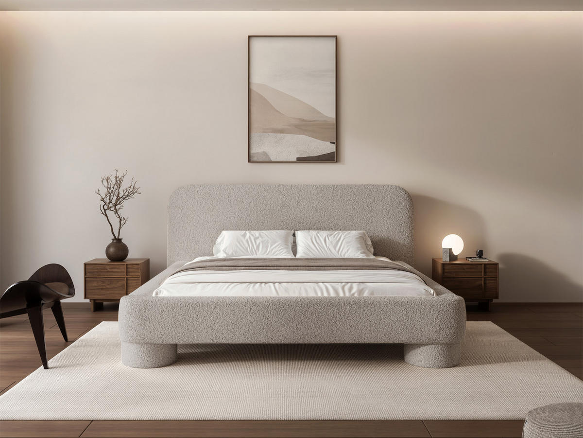 POLSTERBETT Frederico 140x200 cm Grau Bouclé – (Doppelbett mit Bettkasten, Lattenrost, rundes Kopfteil) - Grau, Holz/Holzwerkstoff (140/200cm) - Ravio
