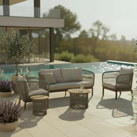 LOUNGEGARNITUR Malene Holz Outdoorstoff/Metall - Creme, Holz - Bessagi Garden