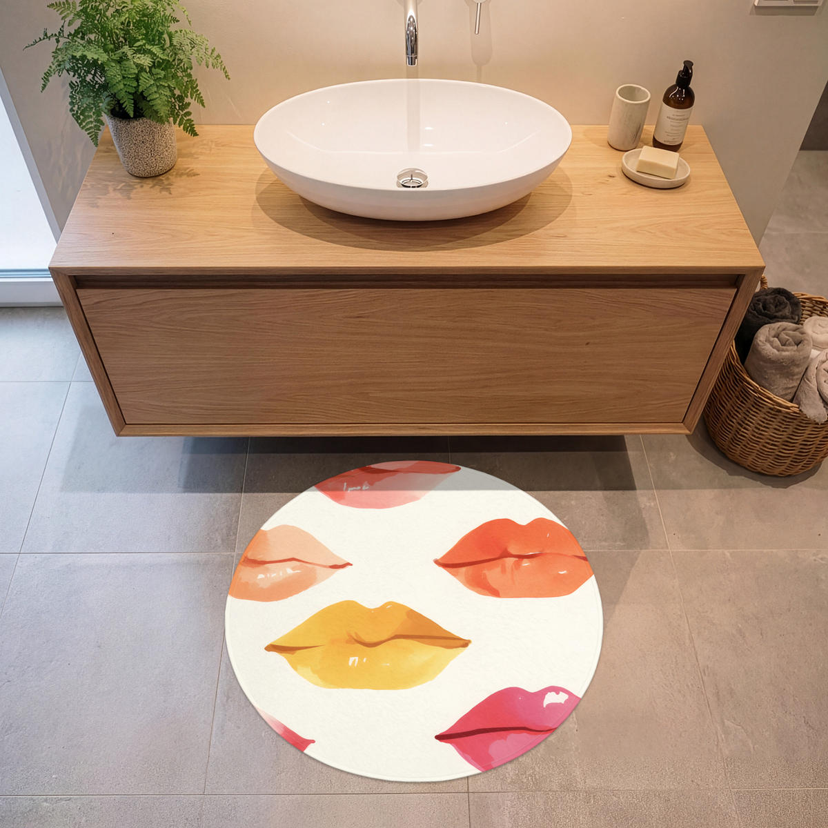 KOUPELNOVÁ PŘEDLOŽKA Rty - barevné - lesklé 70x70 cm - růžová, textil/plast (70/70cm) - OnlyWow