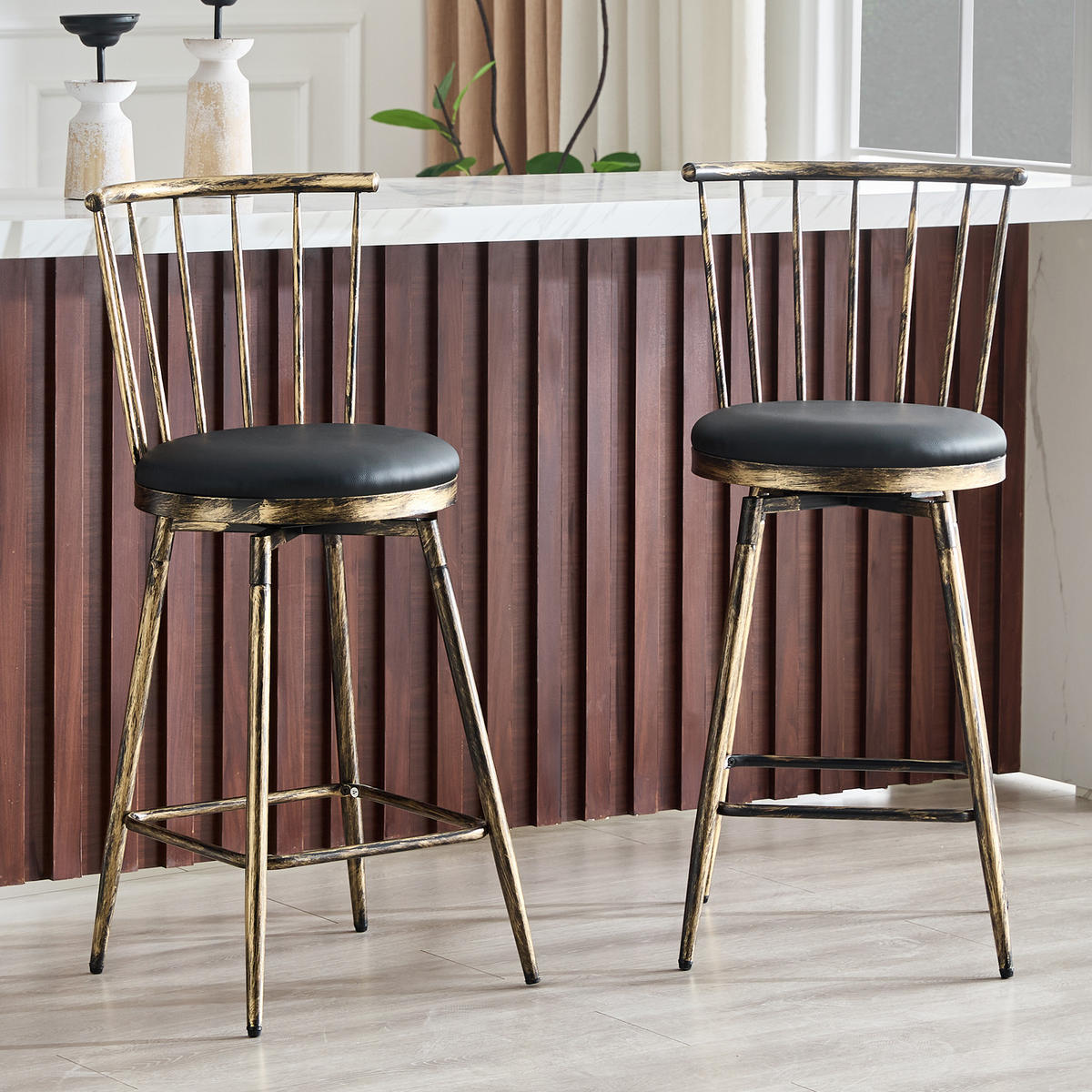 BARHOCKER DE-36670 2er Set mit PU-Bezug und Metallgestell Schwarz - Schwarz, Metall (39/96/39cm) - ComfortXL