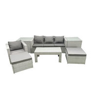 BALKONMÖBEL-SET Polyrattan Hellgrau-Mix 6-teilig - Hellgrau/Grau, Glas/Kunststoff - Fimous