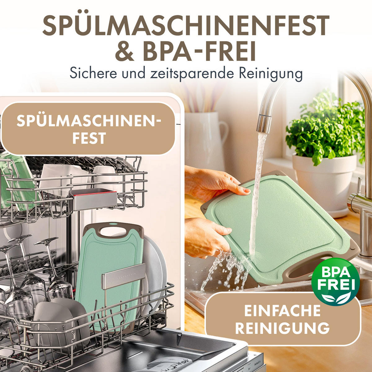 SCHNEIDEBRETT 2er Set Grün - Grün, Kunststoff (24.5/40cm) - Blumtal