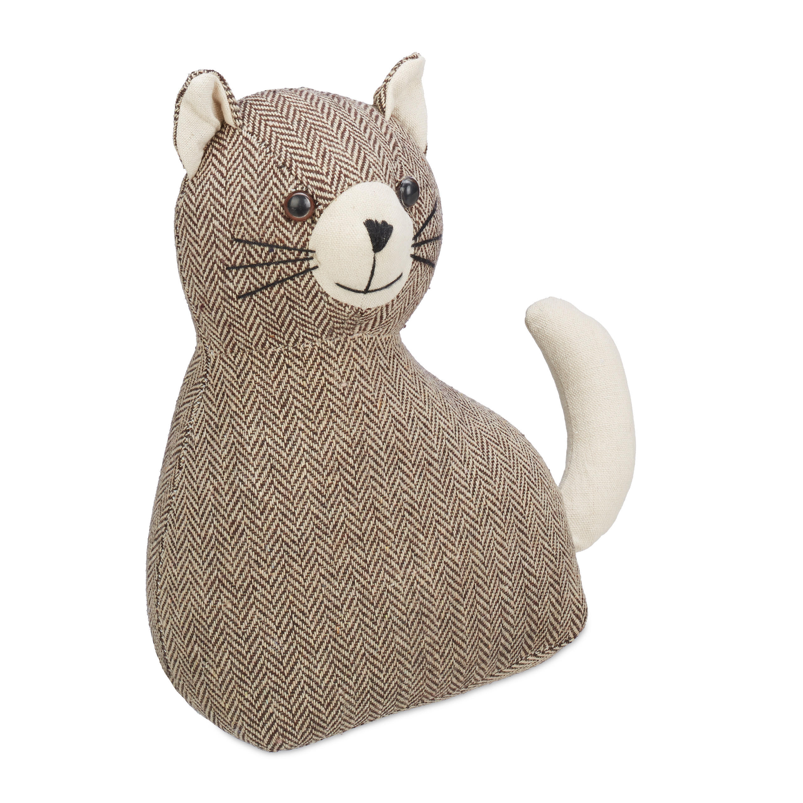 DÖRRSTOPP Brun katt textil - Brun, Textil/Naturmaterial (22/10cm) - Relaxdays
