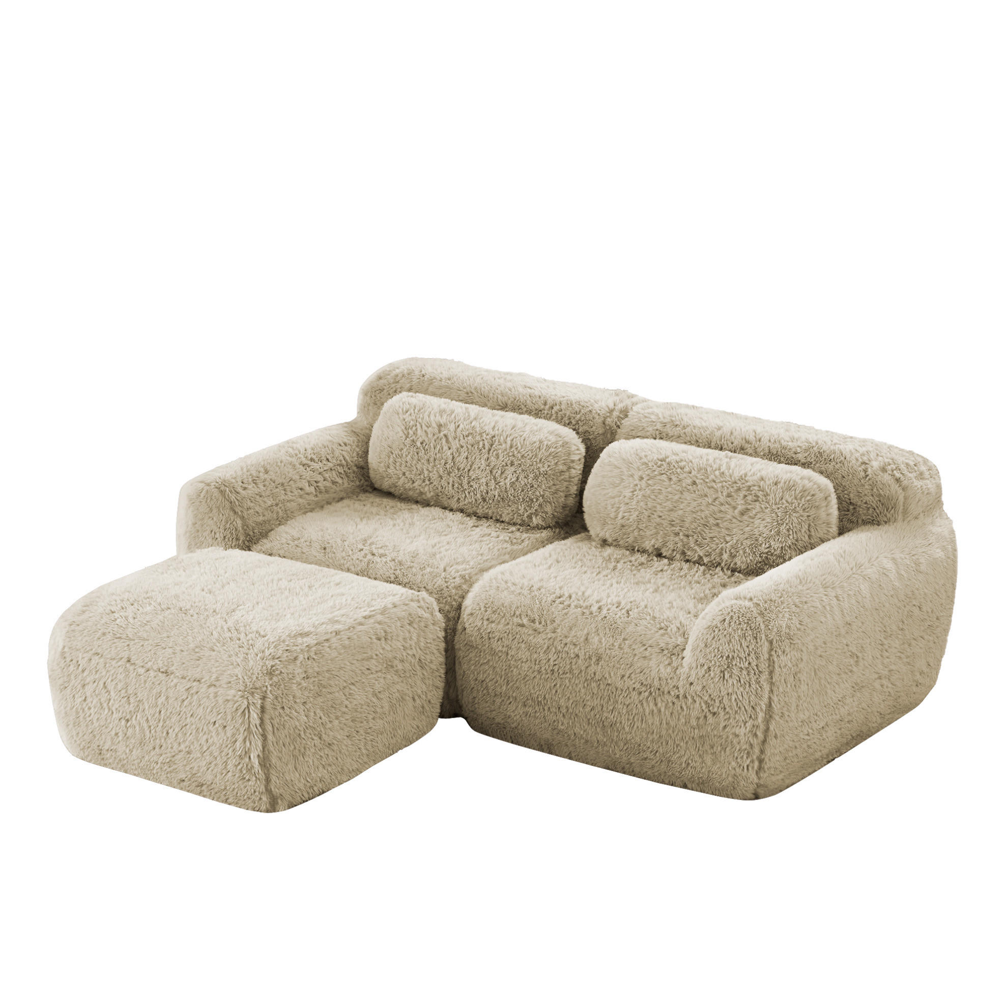 ECKSOFA aus Plüsch in Beige mit modularem Design - Beige, Textil (179/73/204cm) - Modfu