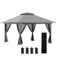 PAVILLON 392/392/283 cm höhenverstellbar mit Doppeldach, UV-Schutz und Netzwänden, Dunkelgrau - Dunkelgrau, Metall (392/283/392cm) - Redom