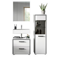 BADMÖBEL-SET 3-teilig weiß Hochglanz, grau, Badkombination 115 x 190 cm - Weiß Hochglanz/Schwarz, Glas/Holzwerkstoff (115/190/37.5cm) - Inn.Furn