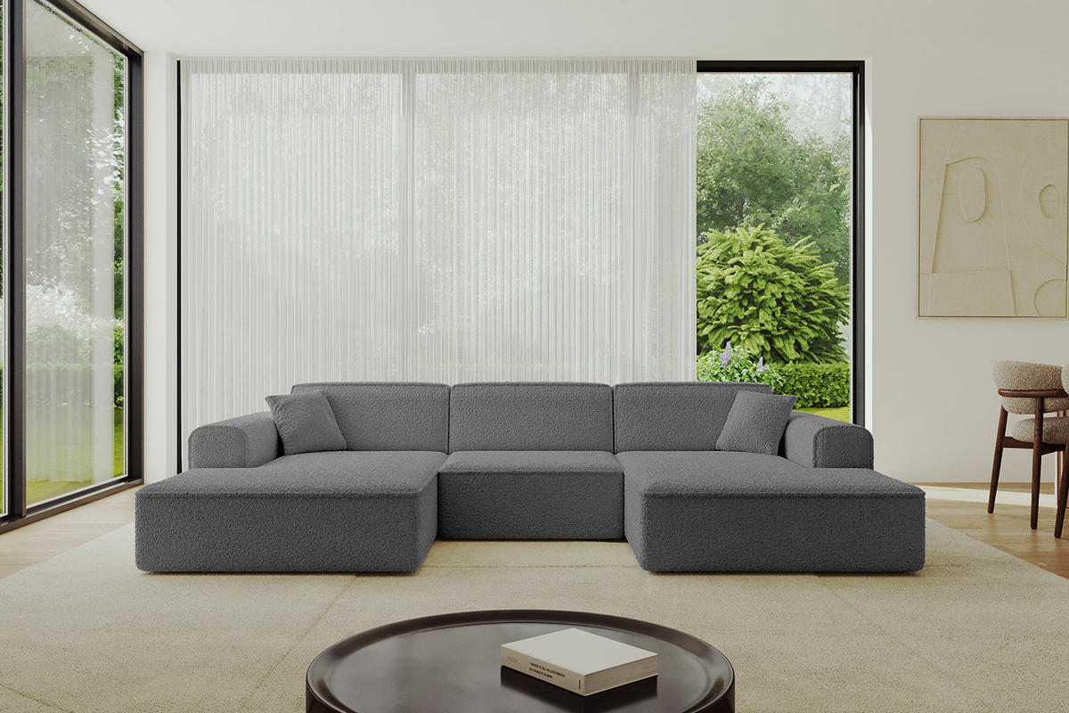 WOHNLANDSCHAFT IREA-U1-v3 - 303x171x79 cm Grau - Olivgrün, Holzwerkstoff/Textil (303/79/171cm) - ALTDECOR