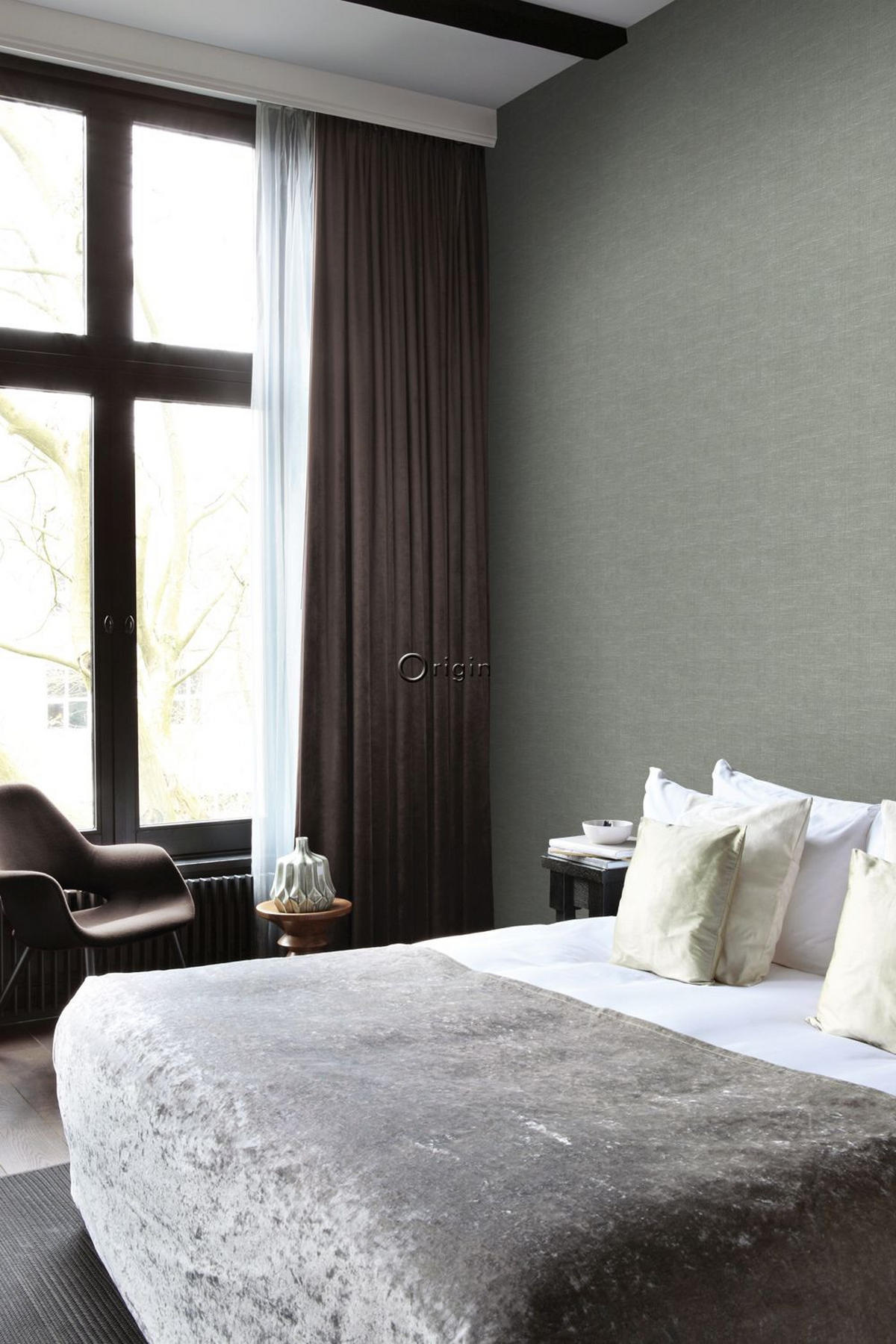 TAPETE Leinen-Optik 53 cm x 10.05 m - Grün, Papier (53/1000cm) - Origin Wallcoverings