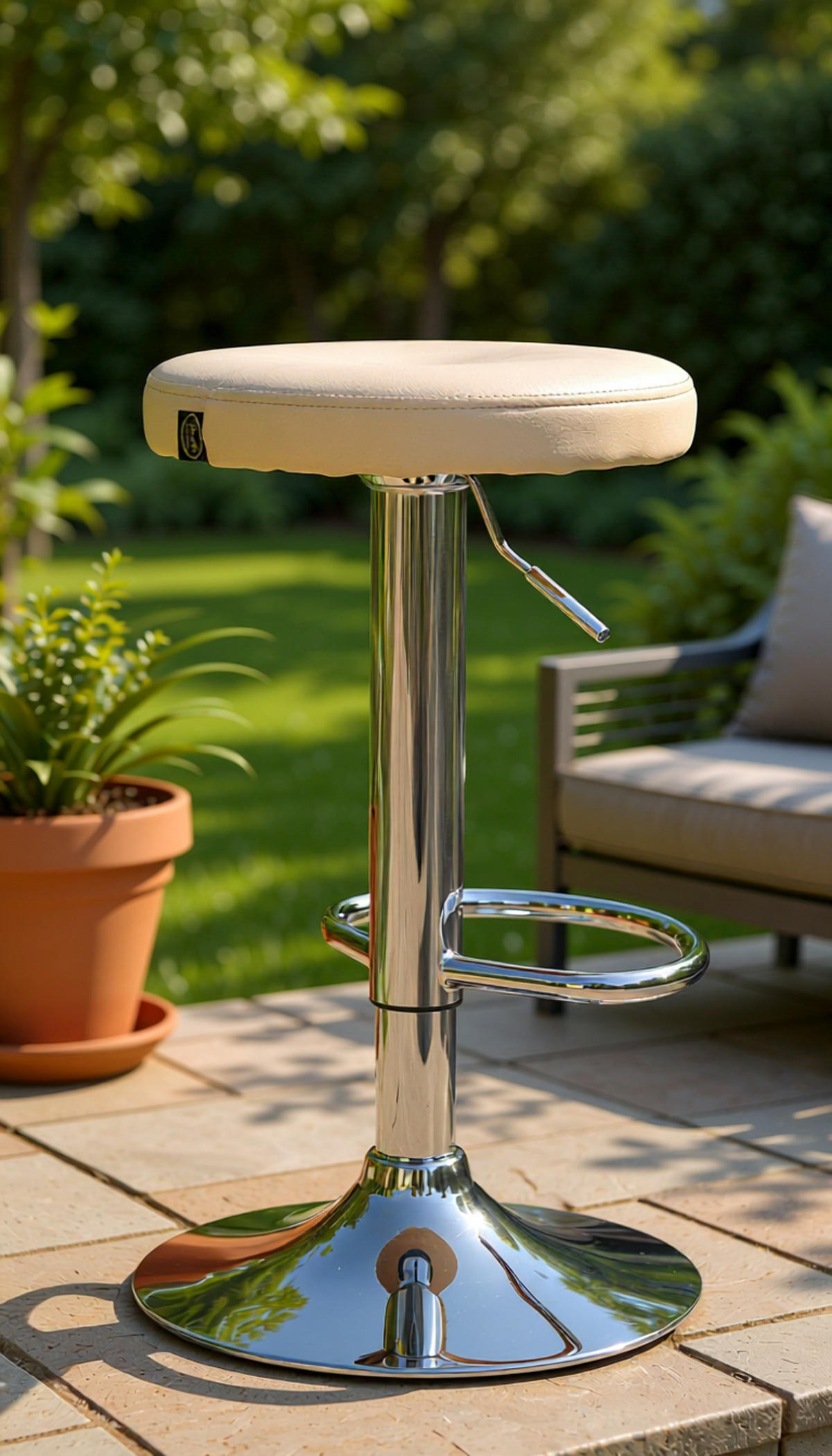 BARHOCKER Pontius Kunstleder chrom creme - Chromfarben/Naturfarben, Kunststoff/Metall (38.5/81/38.5cm) - TPFLiving