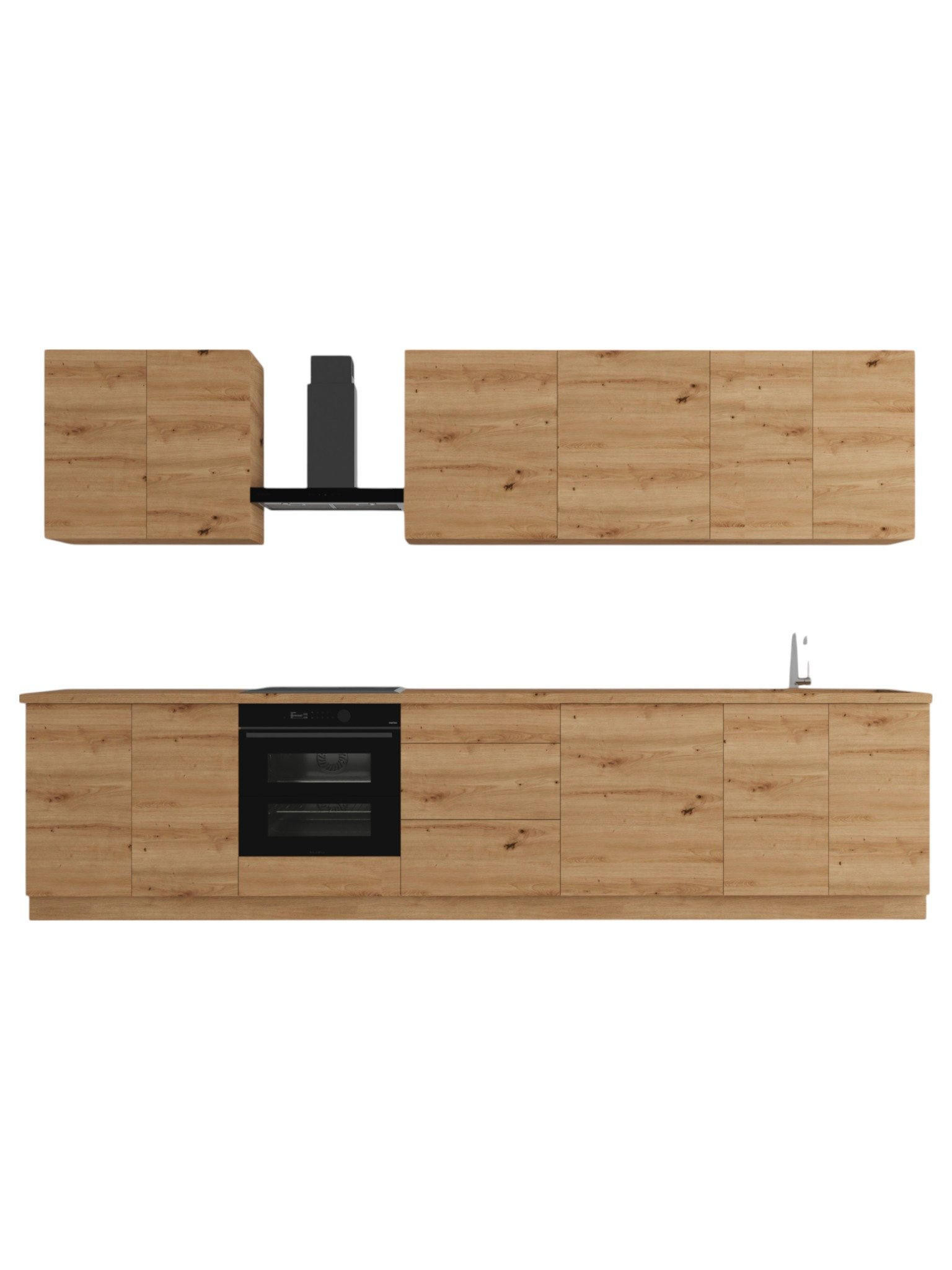 KÜCHENZEILE 340 cm – Nexa K89-G340 – in Woodline / Matt - Eiche Artisan, Holz (340/212/58cm) - ROYAL24_MARKT