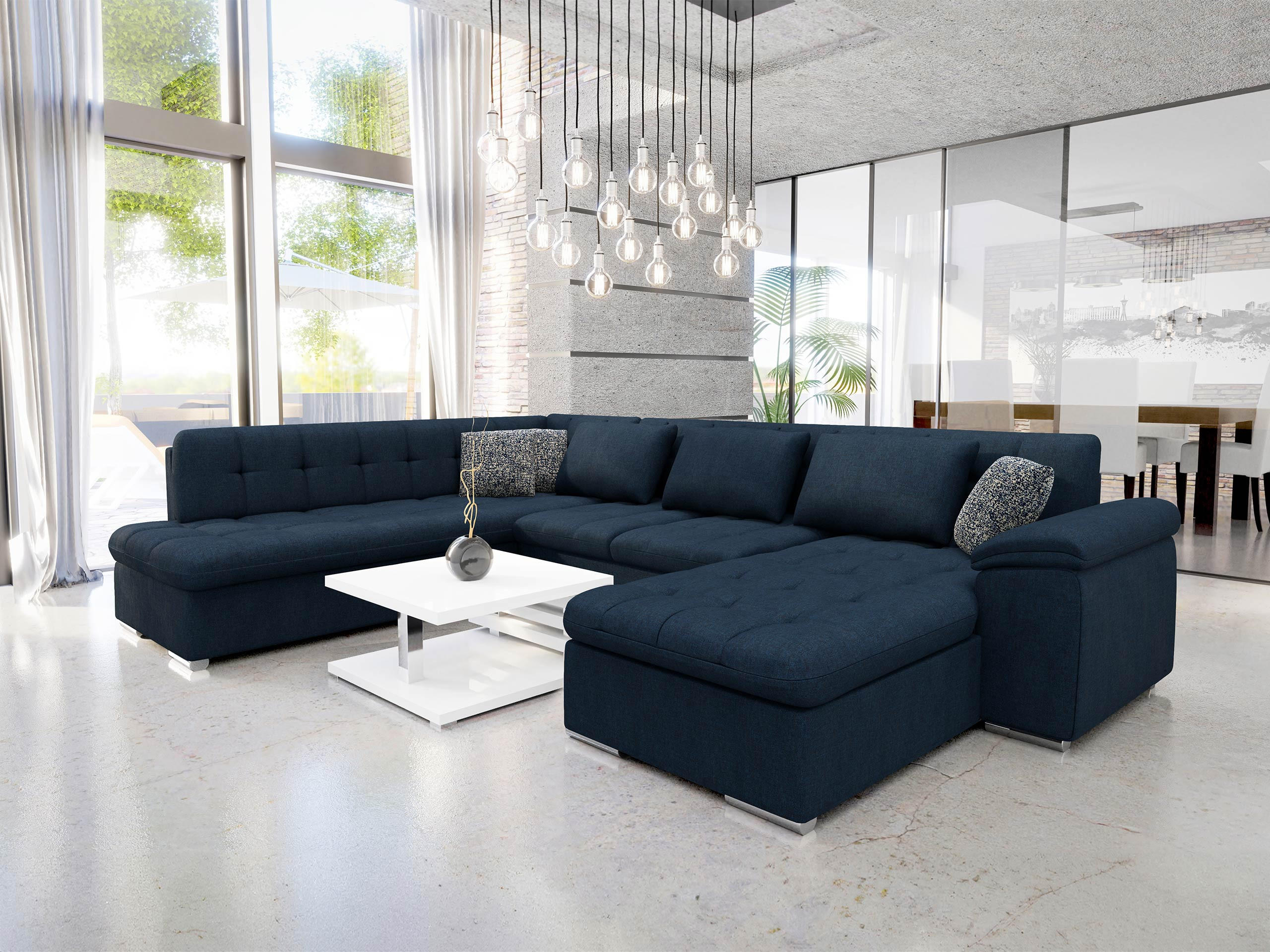 WOHNLANDSCHAFT Niko Bis Premium, Seite: Rechts - Dunkelblau/Grau, Holz/Textil (348/76/205cm) - MIRJAN24