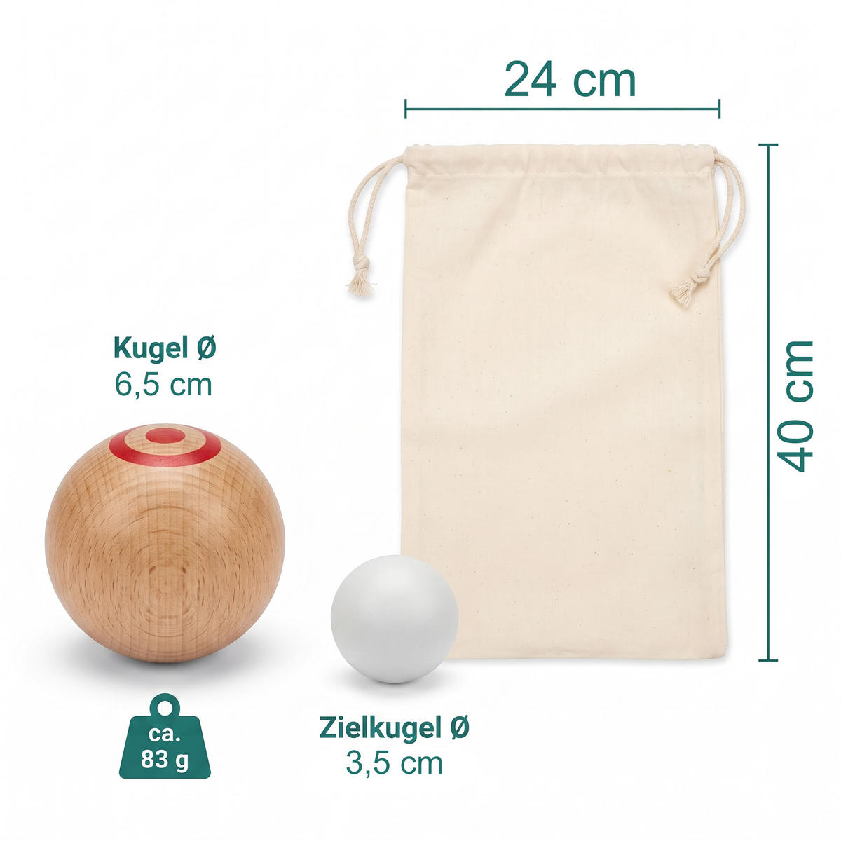 KOULE Barevné 8er-Set dřevo s taškou D 6,5 cm - světle hnědá, dřevo/textil (24/1cm) - Relaxdays