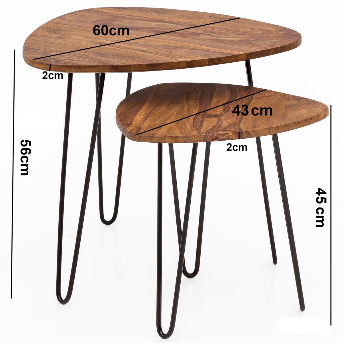 BEISTELLTISCH Set – 2-teilig Massivholz Metall Industrial - Schwarz/Braun, Holz/Metall (60/60/56cm) - KADIMA DESIGN
