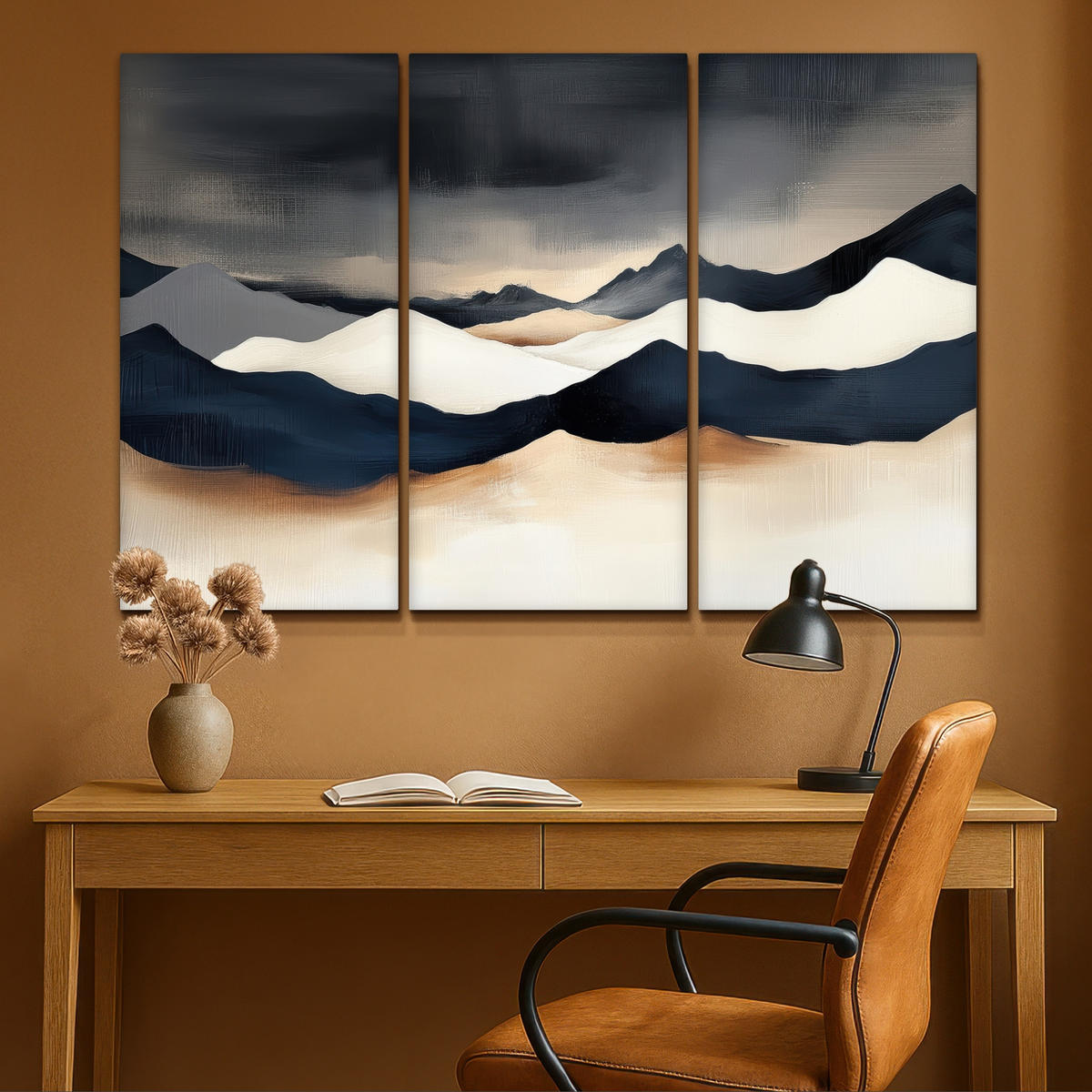 LEINWANDBILD 3er Set Landschaft - Abstrakt - Modern 120x80 cm - Dunkelblau, Textil (120/80cm) - MuchoWow