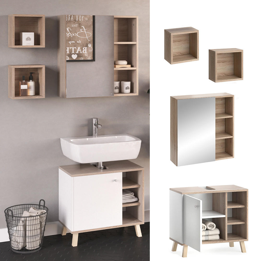 BADMÖBEL-SET Senyo Weiß 3 Teile - Weiß/Sonoma Eiche, Holzwerkstoff (62/54/32cm) - Vicco
