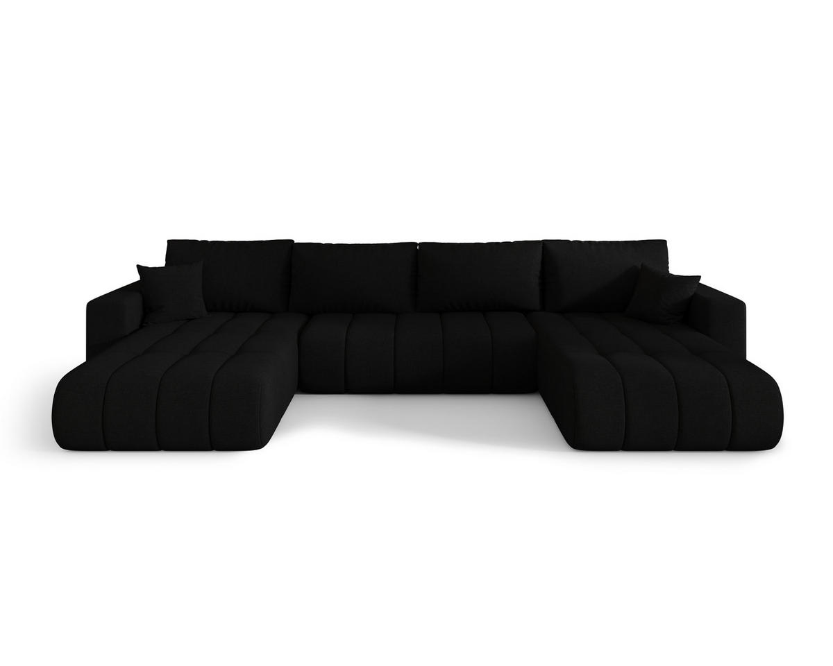 WOHNLANDSCHAFT ARDEN-U Samt mit Schlaffunktion und Bettkasten SCHWARZ - Schwarz, Textil (384/85/175cm) - Luxkor24