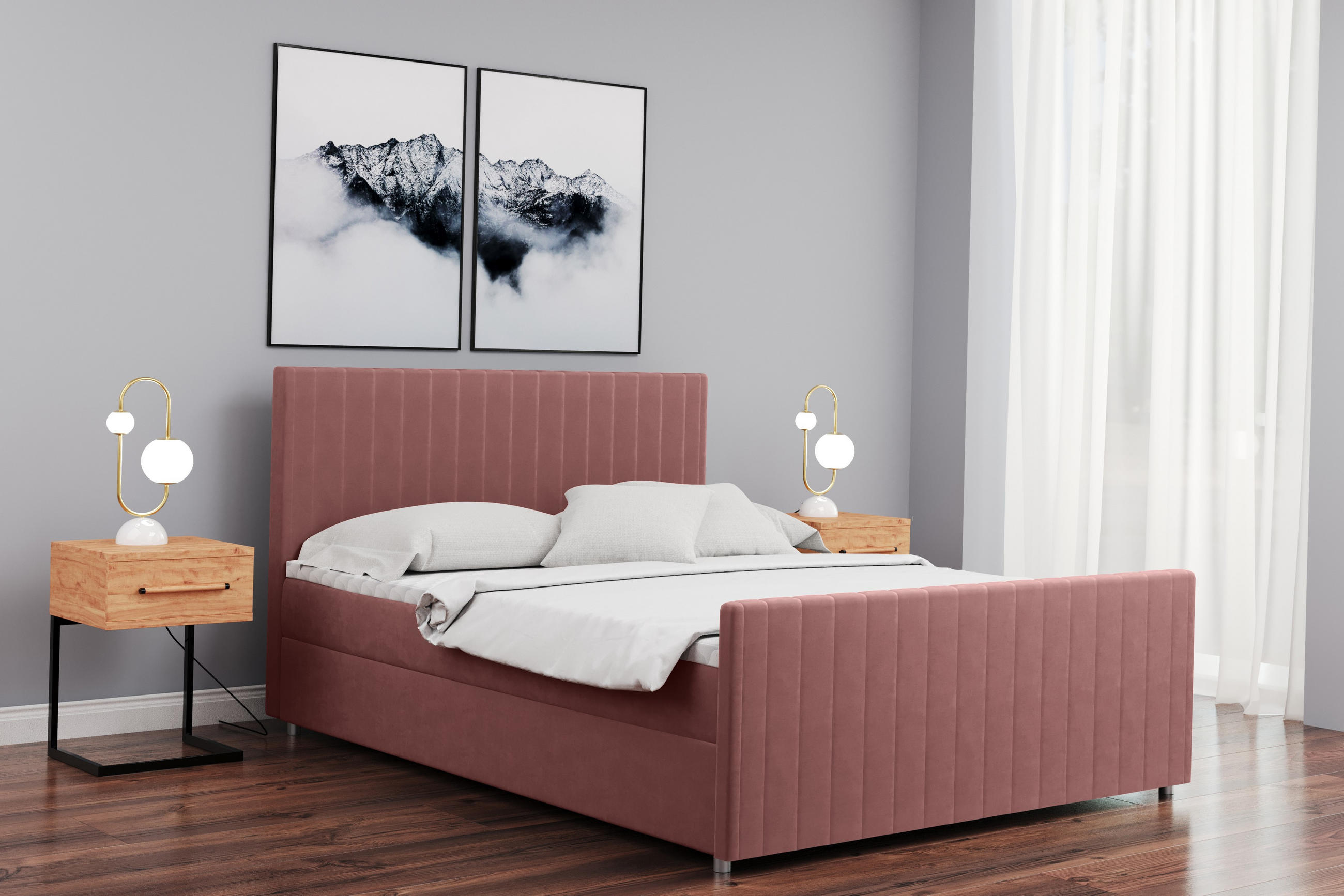 BOXBETT mit Bettkasten Matratze Topper LATINO stoff Velvet 200x200 cm Rosa H2-Pocket - Rosa, Holz/Holzwerkstoff (200/200cm) - Kaiser Möbel