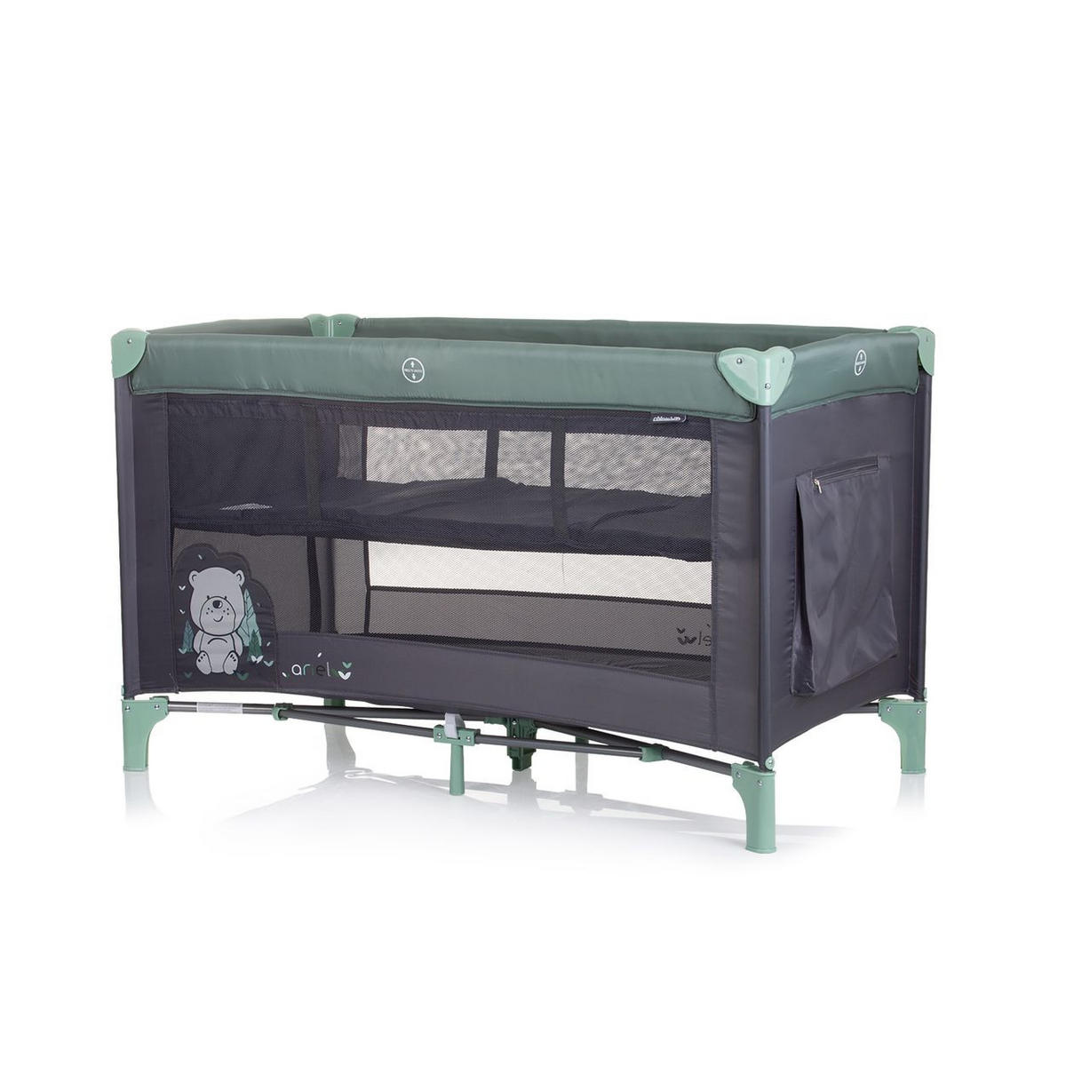 REISEBETT Ariel grau/grün 2 Ebenen, Tragetasche, Seiteneingang, Seitentasche - Grün, Kunststoff (60/120cm) - Chipolino
