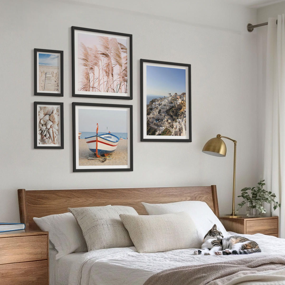 WANDBILDER 5er-Set - 50x50 cm & 20x30 cm & 40x60 cm Schwarzer Rahmen - Japanische Berglandschaften - Schwarz, Kunststoff (40/60cm) - ArtPrintCave