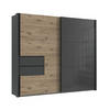 SCHWEBETÜRENSCHRANK B262/H216/T65 cm, Korpus+Passepartout+Schubladen Grafit, Türen eichefarben / Glas Grau, inkl. Vollausstattung / 22061 - Eichefarben/Schwarz, Holzwerkstoff/Metall (262/216/65cm) - luma-home
