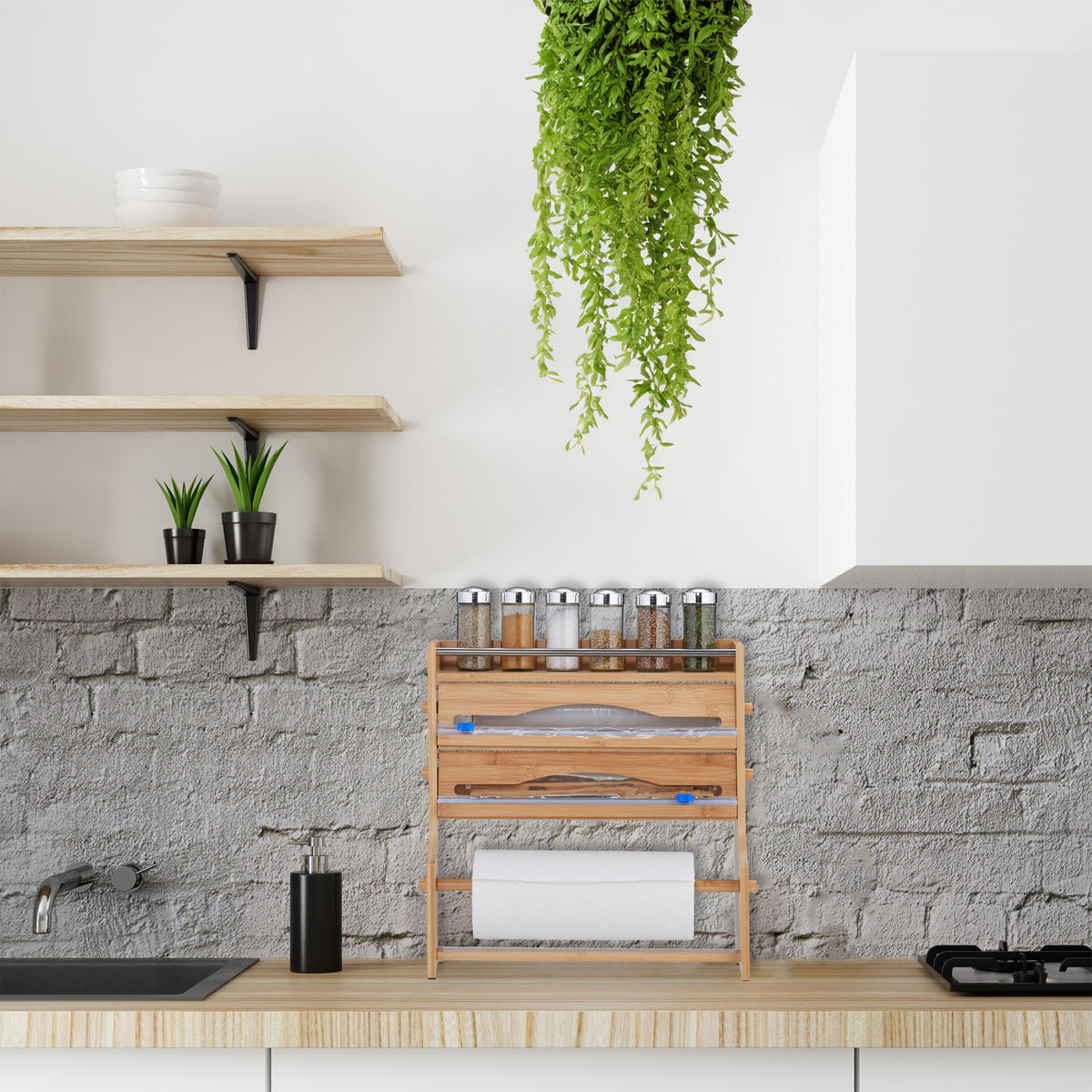 WANDROLLENHALTER - Hellbraun, Holz/Kunststoff (40/40/11.5cm) - Relaxdays