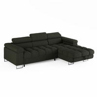 ECKSOFA CLOUD Rechts Grün L-Form Bouclé-Stoff mit Schlaffunktion und Bettkasten - Chromfarben/Olivgrün, Holz/Metall (175/235cm) - Barchello