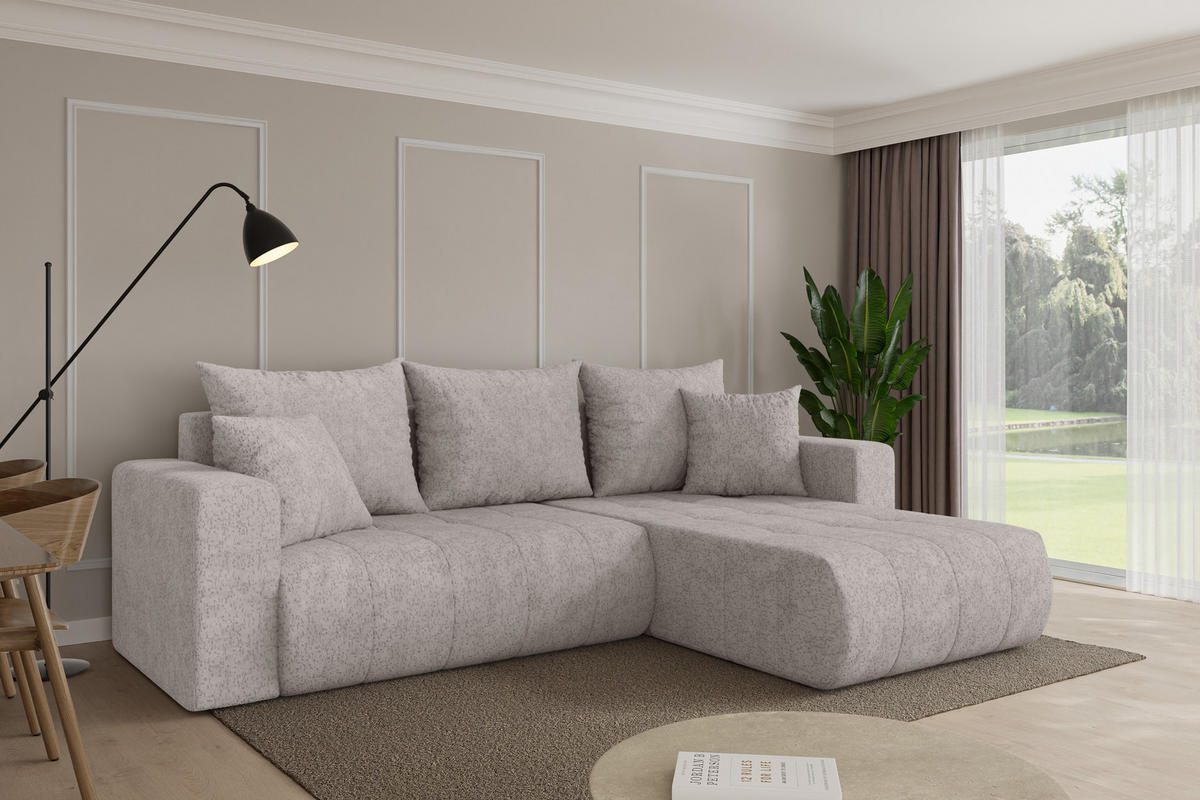 ROHOVÁ SEDAČKA s funkcí spaní, otoman vpravo MILA-L 277x194x86 světle šedá velur - černá/světle šedá, kompozitní dřevo/textil (277/194cm) - ALTDECOR