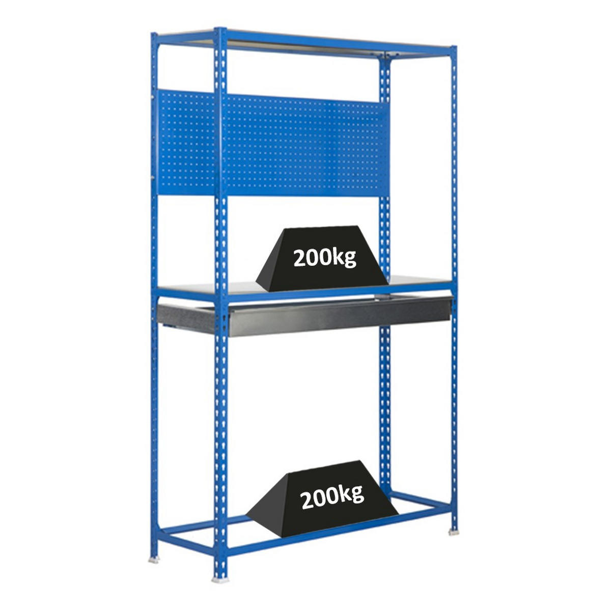 REIFENREGAL mit Arbeitsfläche und Schubfach Metal Shark NO.5 HxBxT 200 x 120 x 40 cm 6 Reifen Blau - Blau, Metall (120/200/40cm) - PROREGAL