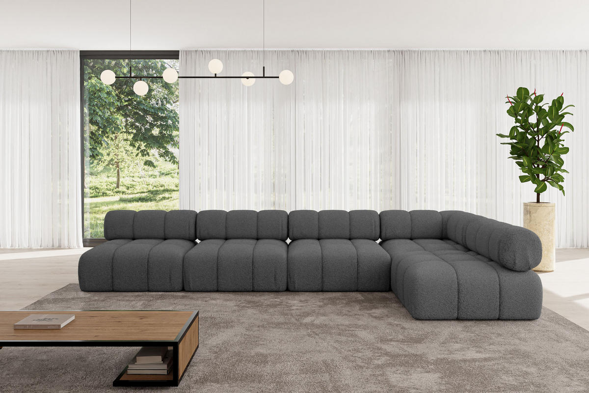 ECKSOFA modulares Sofa Samaro-L3 - 380x190x70 cm Grau Bouclé - Grau, Holzwerkstoff/Textil (380/190cm) - ALTDECOR
