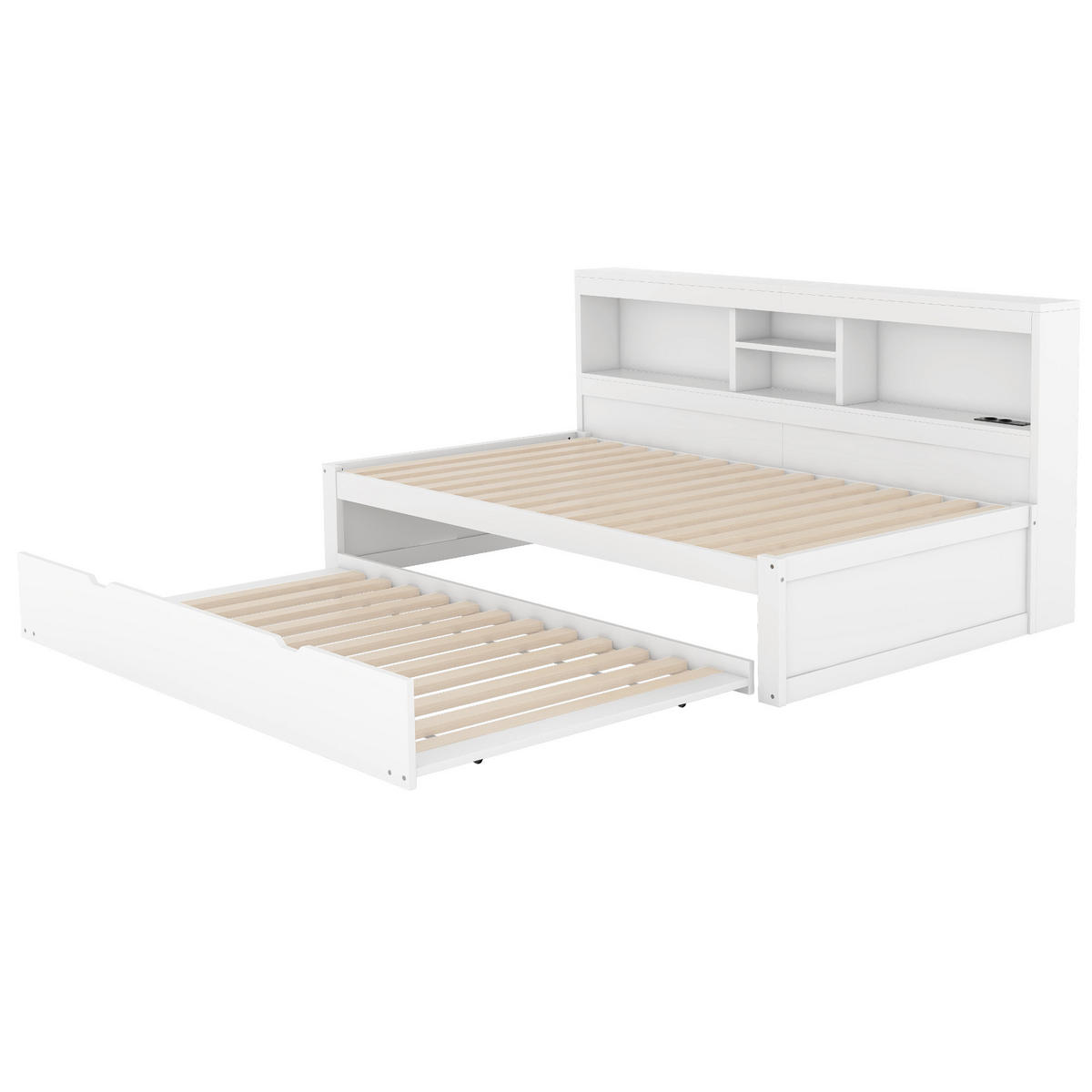 MULTIFUNKTIONSBETT 90/200 cm weiß mit LED-Beleuchtung und Stauraum - Weiß, Holzwerkstoff (90/200cm) - OKWISH