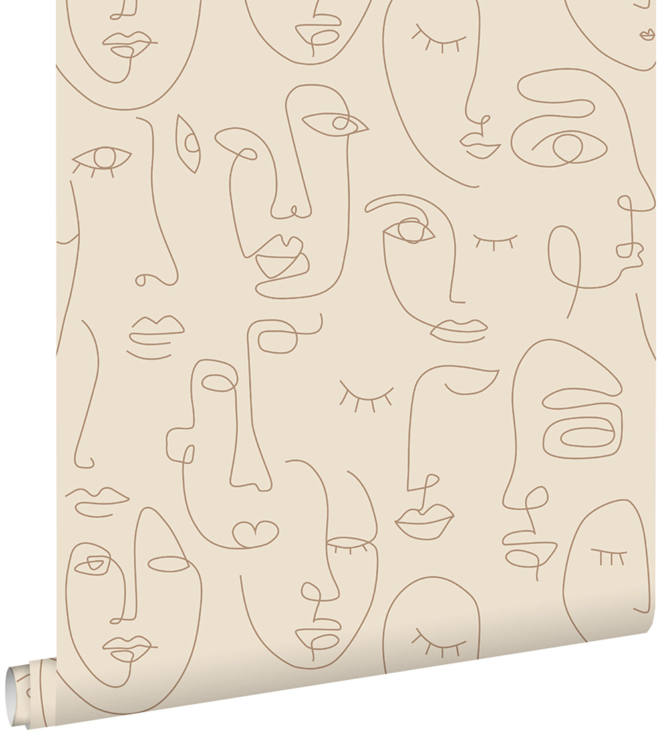 TAPETE Line Art Gesichter 50 x 900 cm - Beige, Papier (50/900cm) - ESTAhome