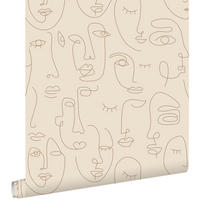 TAPETE Line Art Gesichter 50 x 900 cm - Beige, Papier (50/900cm) - ESTAhome