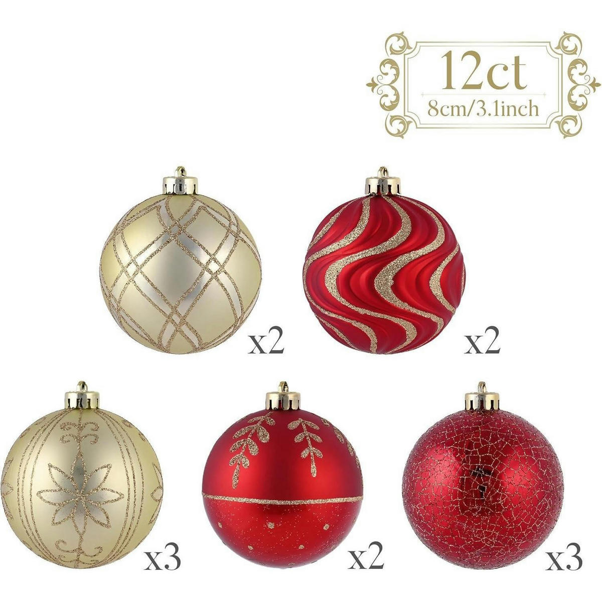 WEIHNACHTSKUGELN 12-teiliges Set 8 cm Rot Gold - Multicolor, Kunststoff (8/8/8cm)
