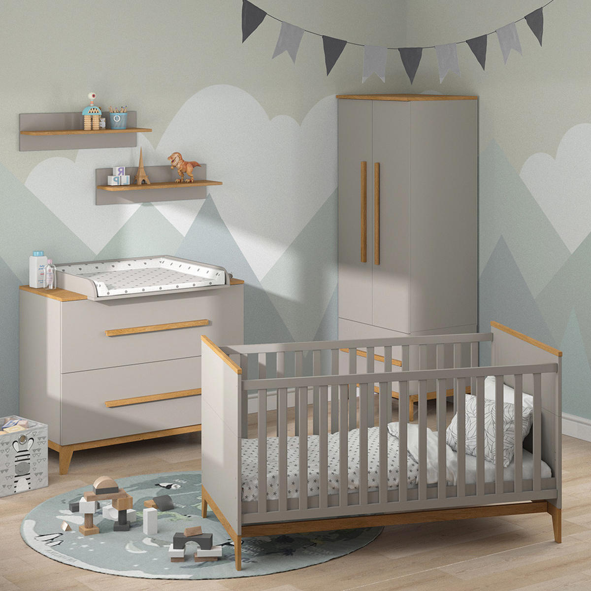 KINDERZIMMER-SET Malia Cashmere-Eiche 5 Teile - Kaschmir/Eichefarben, Holzwerkstoff (108/98/70cm) - VitaliSpa