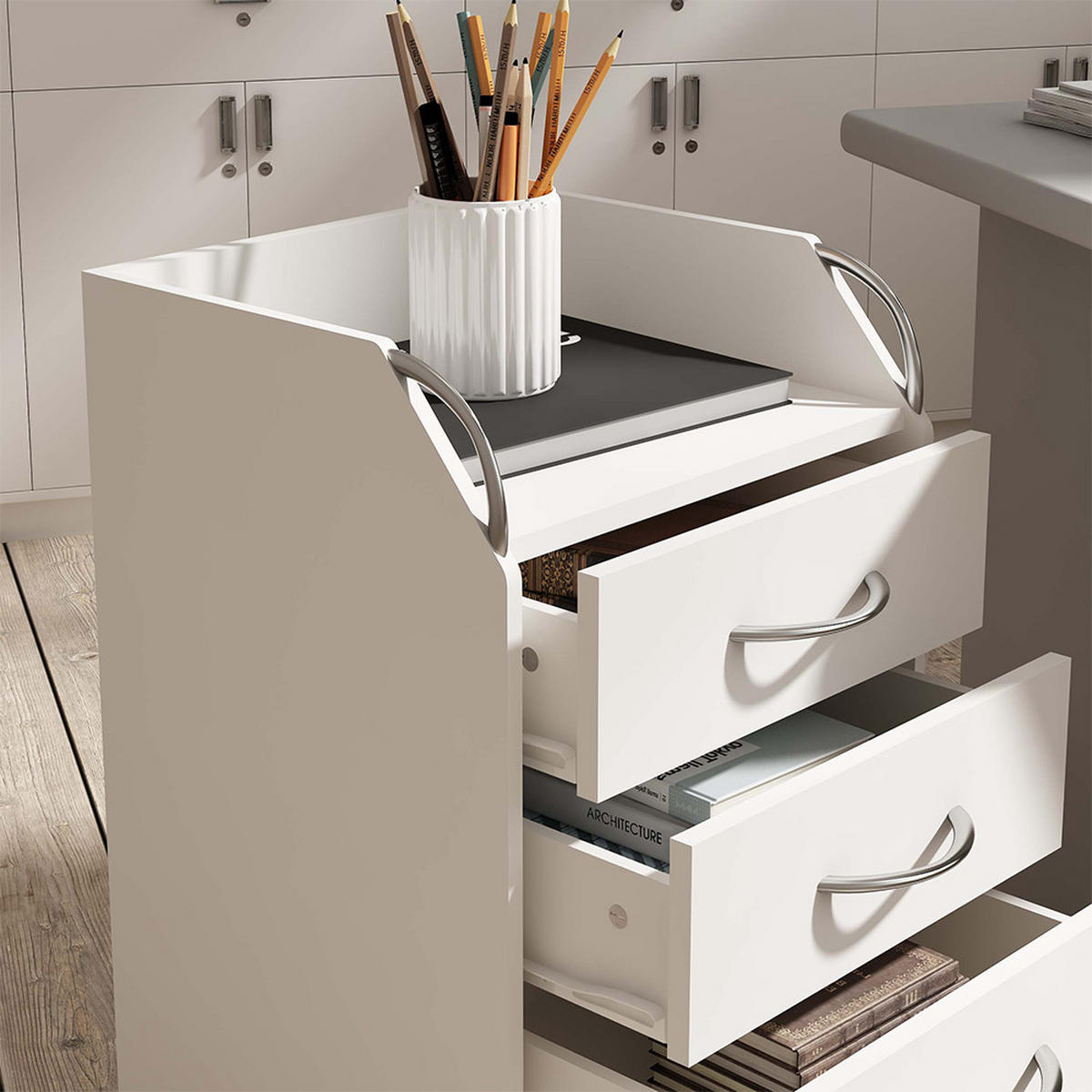 ROLLCONTAINER Gwendolyn Weiß 40 x 36 cm mit 4 Schubladen - Weiß, Holzwerkstoff (36/65/40cm) - Vicco