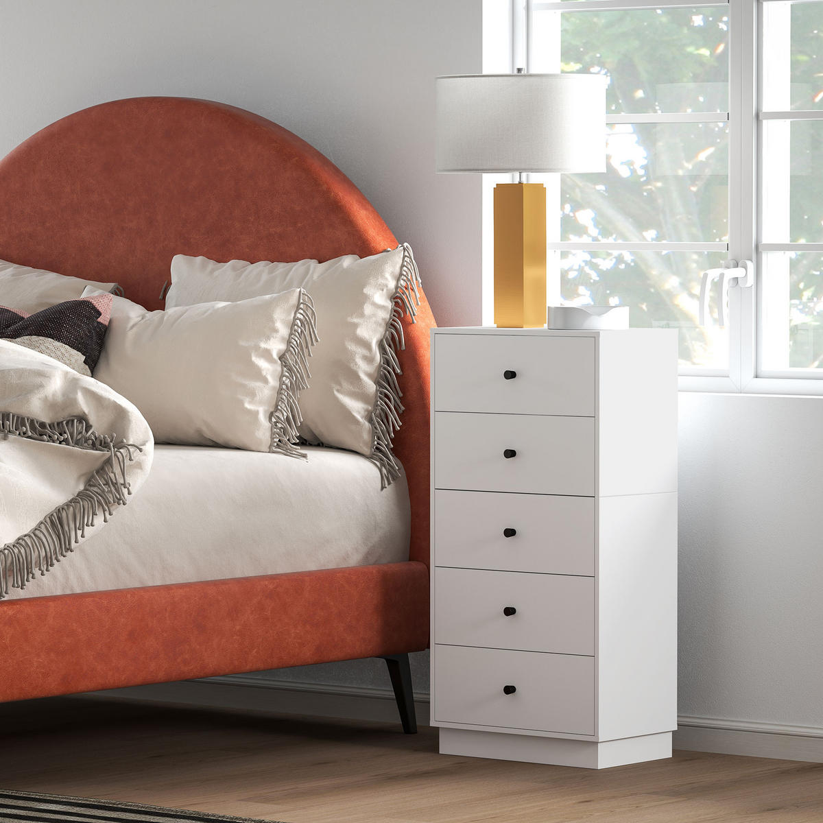 KOMMODE Sideboard mit 5 Schubladen Schrank aus Holzwerkstoff 47 x 29 x 95 cm Weiß - Weiß, Holzwerkstoff (47/95/29cm) - HOMCOM