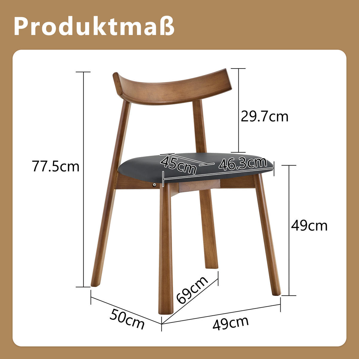 STUHL-SET DE-36709 2 Stück mit Holzgestell und gepolsterter Sitzfläche Schwarz - Schwarz, Holzwerkstoff (49/77.5/50cm) - ComfortXL